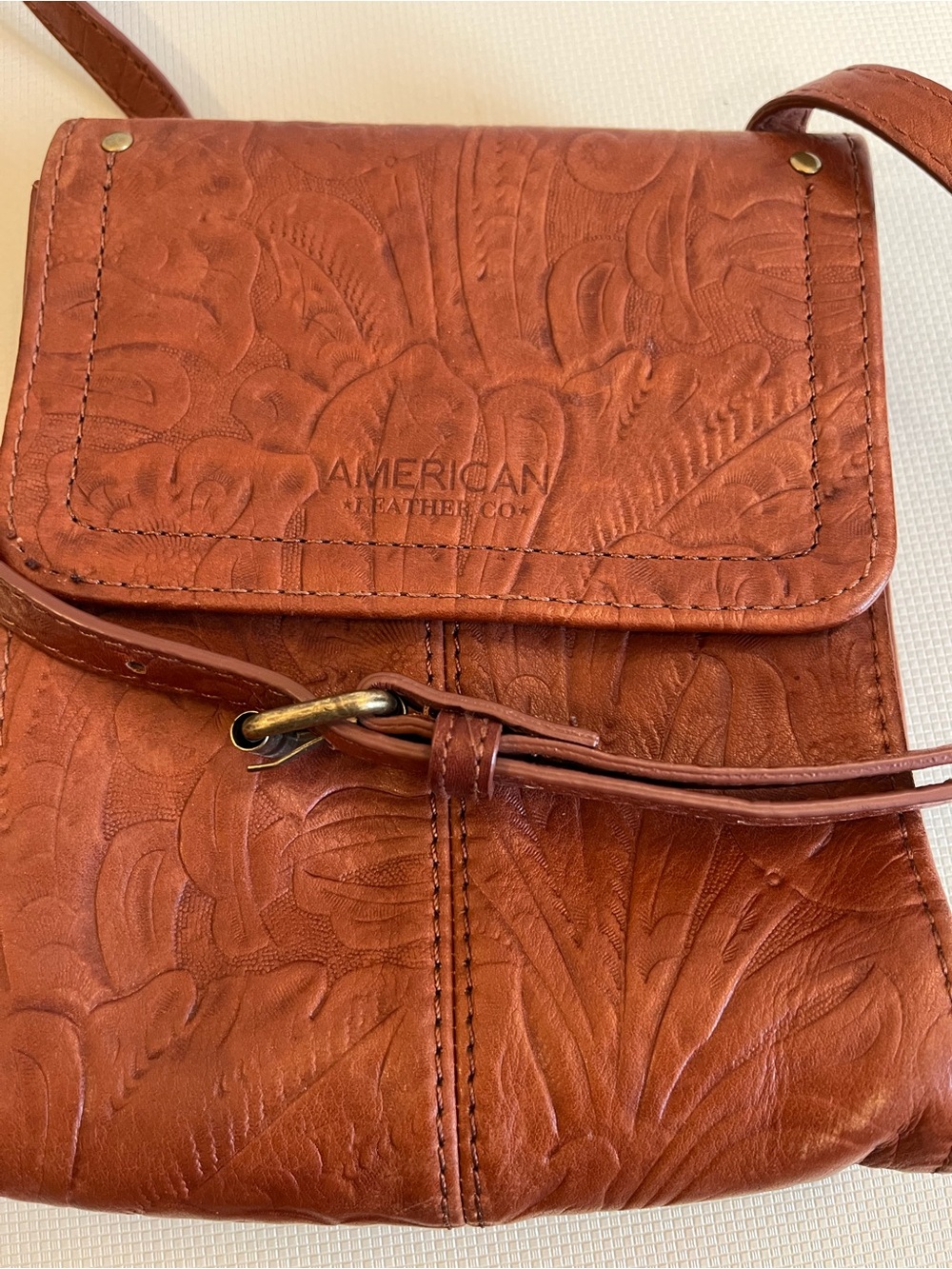 American Leather Co. Embossed Crossbody Bag - Brown - Picture 8 of 8